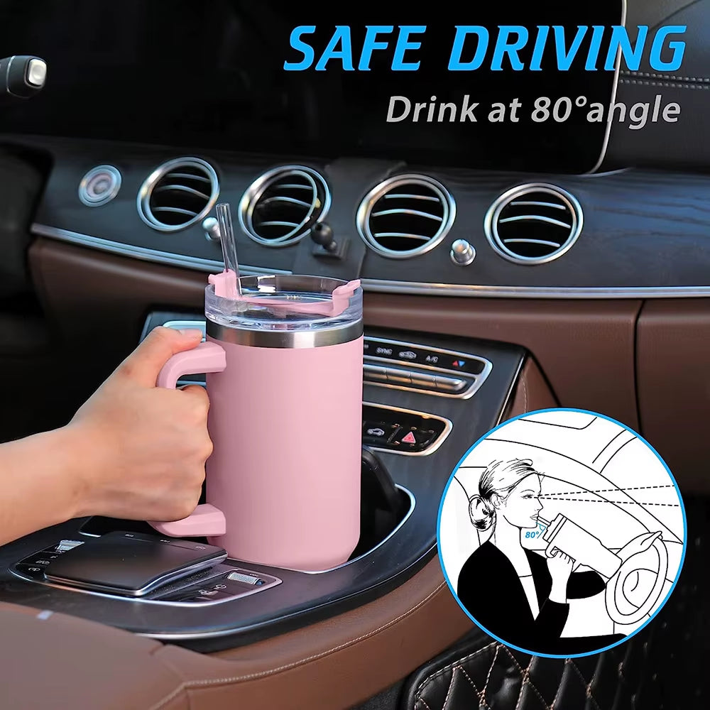 Stay Hydrated in Style with the 40Oz Pink Insulated Tumbler - Perfect for Iced Coffee and More!