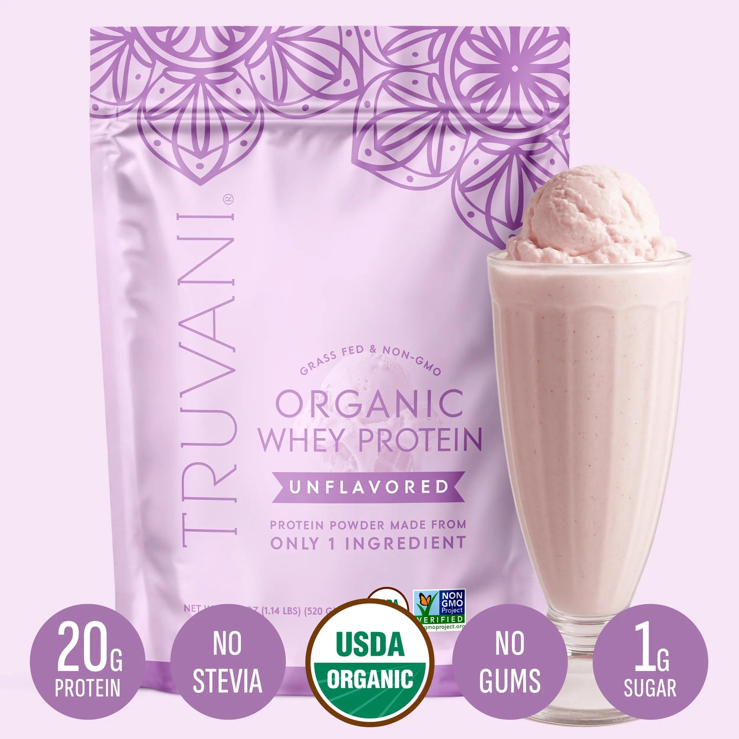 Elevate Your Nutrition with Truvani Organic Whey Protein Powder - 20g of Pure Grass-Fed Protein in 5 Delicious Flavors - USDA Organic, Non-GMO, Gluten-Free, and No Added Sugars!