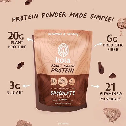 Indulge in Koia's Decadent Chocolate Plant-Based Protein Powder - 20G Protein, 6G Fiber, Packed with 21 Essential Vitamins & Minerals