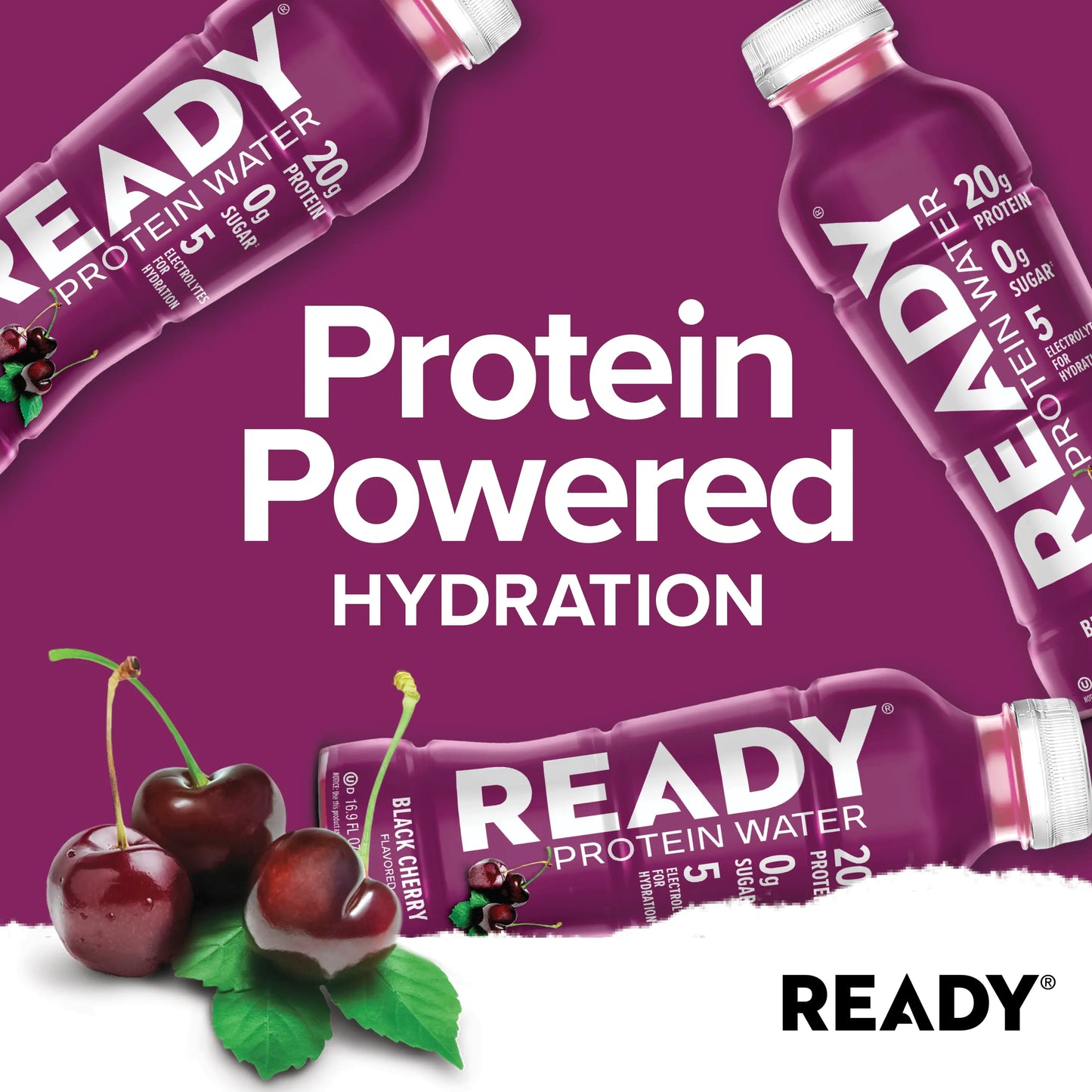 Revitalize Your Workout with Ready Protein Water - Black Cherry Flavor, 12 Pack Loaded with 20G of Protein!