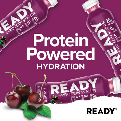 Revitalize Your Workout with Ready Protein Water - Black Cherry Flavor, 12 Pack Loaded with 20G of Protein!