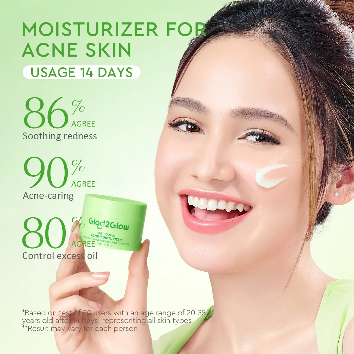 [New Launch] Glad2Glow KIWI 3D ACID ACNE MOISTURIZER | Lightweight Cooling Gel for Oil Control & Hydration | Calming Skincare, Non-Sticky Face Cream