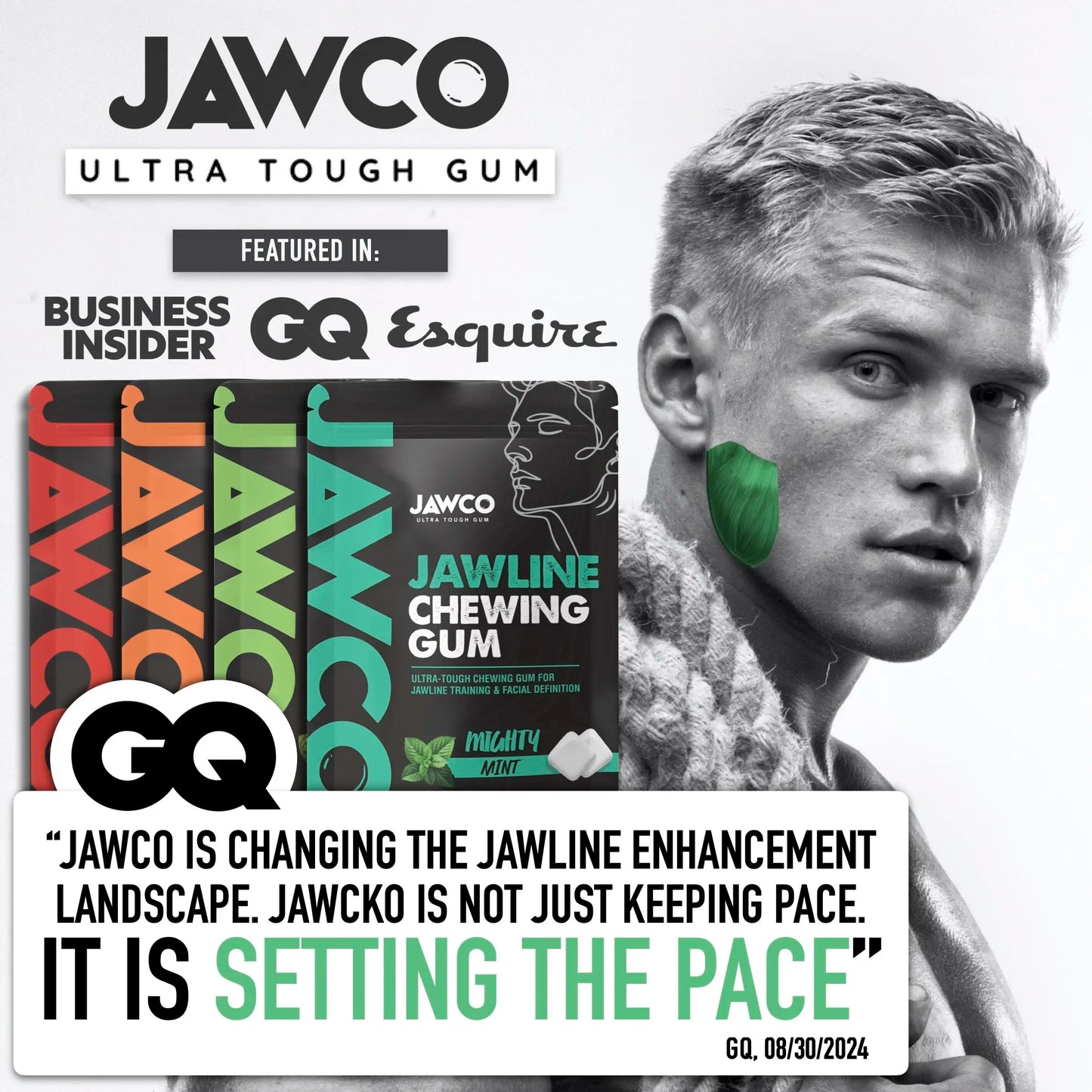 Transform Your Jawline with JAWCO Ultra-Tough Energy Chewing Gum | 30mg Caffeine & B Vitamins | Sugar-Free Watermelon Flavor | 35 Pieces for Daily Jaw Training