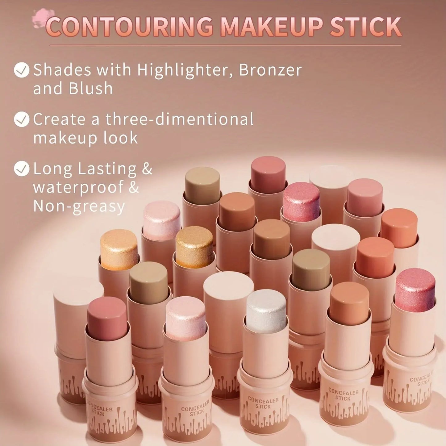 Achieve Flawless Radiance with Our 3-Piece Cream Contour Kit - Includes Contour Stick, Blush Stick, Highlighter Stick & Brush for Effortless Beauty!