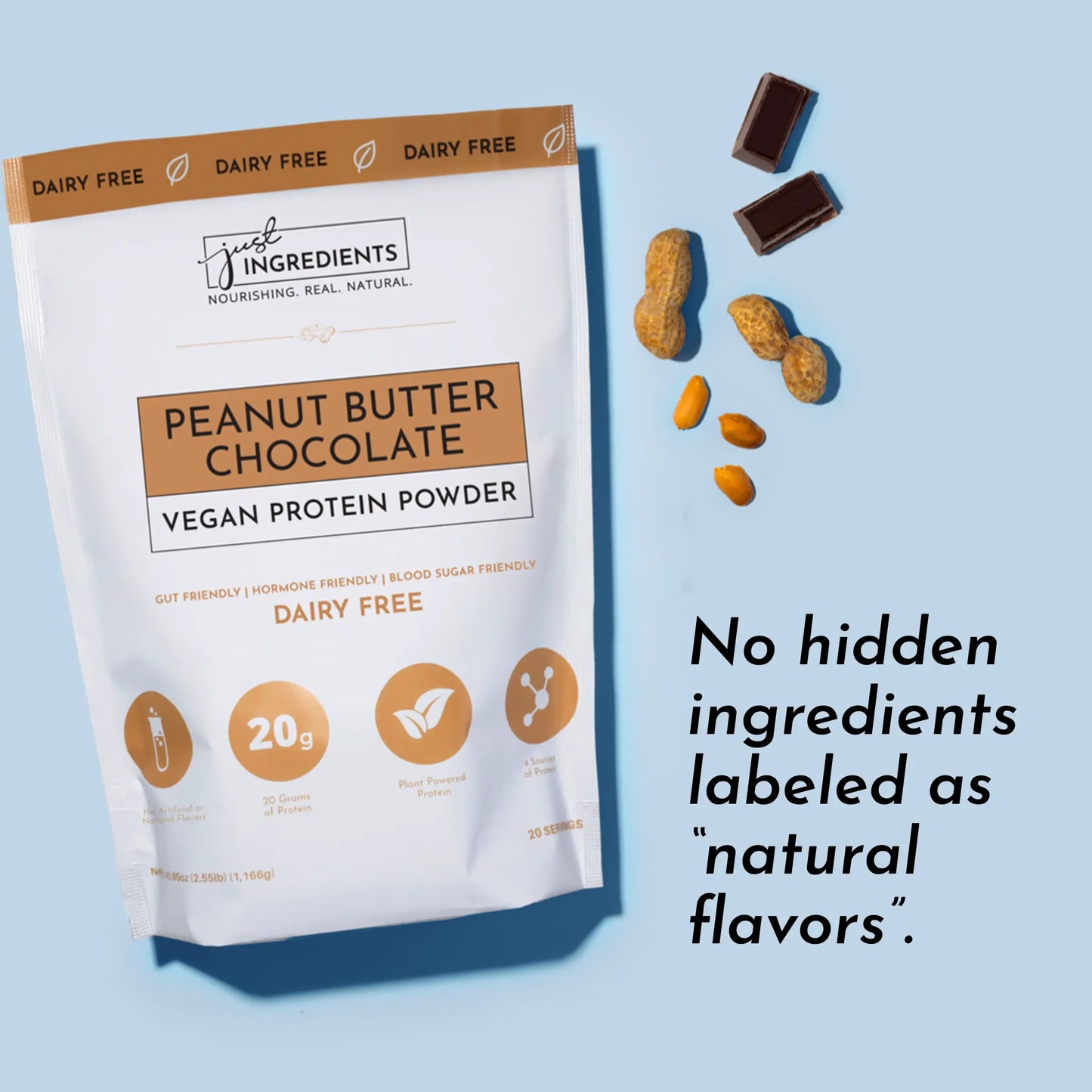 Just Ingredients Peanut Butter Chocolate Vegan Protein Powder 20G Plant-Based Protein Dairy Free Workout Supplement