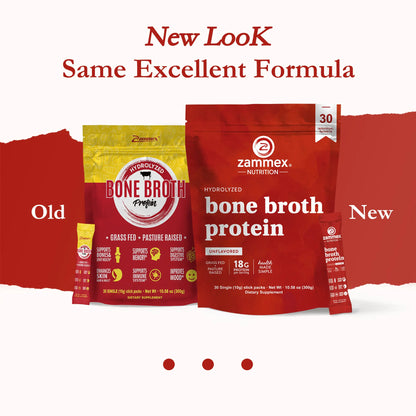 Zammex Hydrolyzed Bone Broth Protein Powder - 30 Convenient Travel Packets of Pure Collagen Peptides for Enhanced Fitness and Immune Support