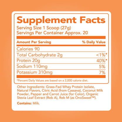 Indulge in Orange Dream Clear Protein Powder - 20 Servings of Creamy, Grass-Fed Goodness