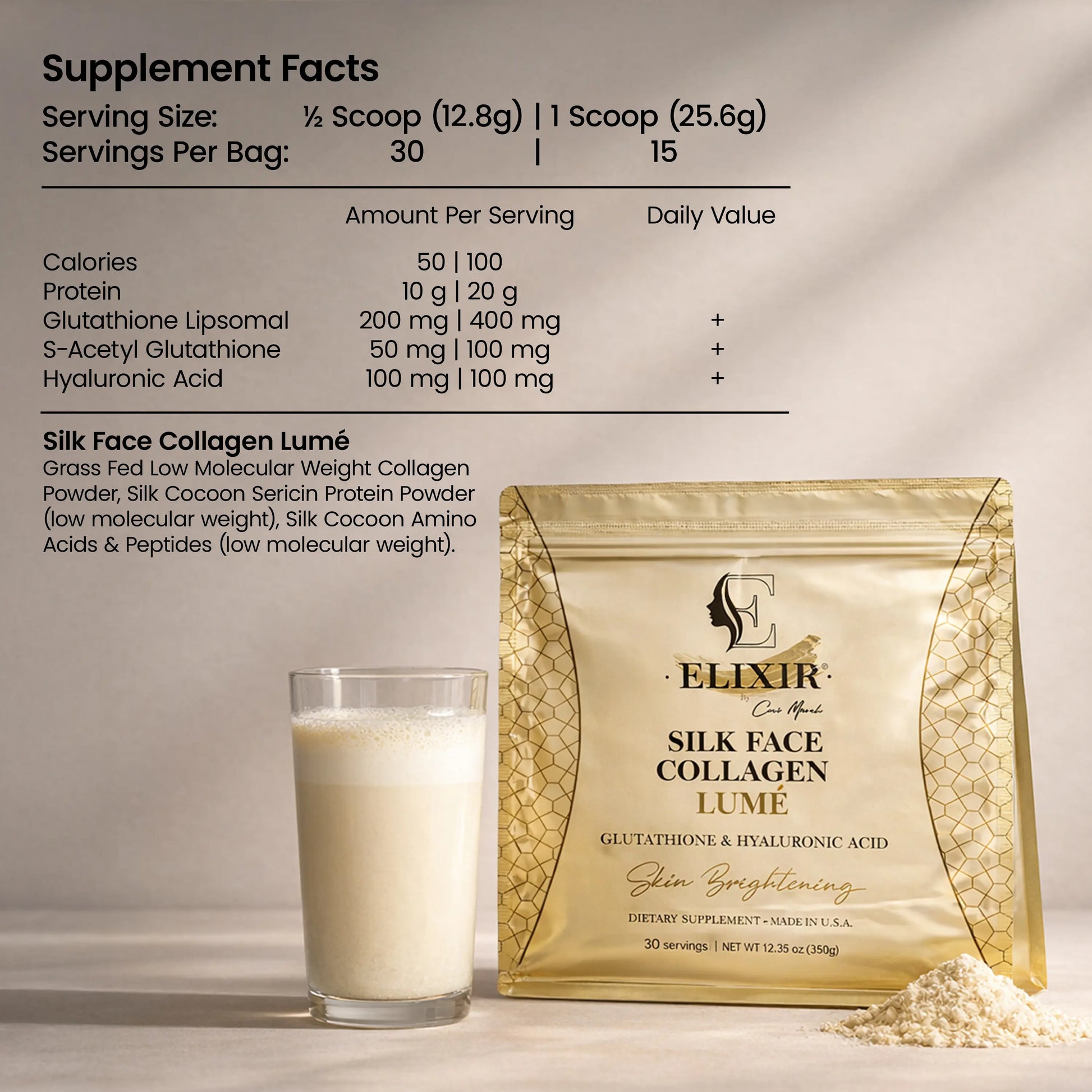 Elevate Your Radiance with Silk Face Collagen Lumé by Coco March – A Powerful Blend of Collagen, Glutathione, and Hyaluronic Acid for Youthful, Hydrated Skin – 20G Protein per Serving in a Convenient 12.35 Oz (350G) Format