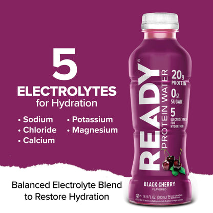 Revitalize Your Workout with Ready Protein Water - Black Cherry Flavor, 12 Pack Loaded with 20G of Protein!