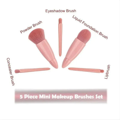 Ultimate Portable Makeup Brush Set with Mirror Case - 5 Essential Brushes for Flawless Beauty On-the-Go