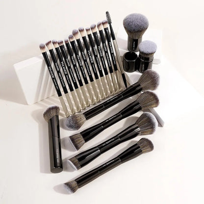 Ultimate 20-Piece Makeup Brush Set with Stylish Storage Bag - Professional Quality Aluminum Brushes for Women & Girls