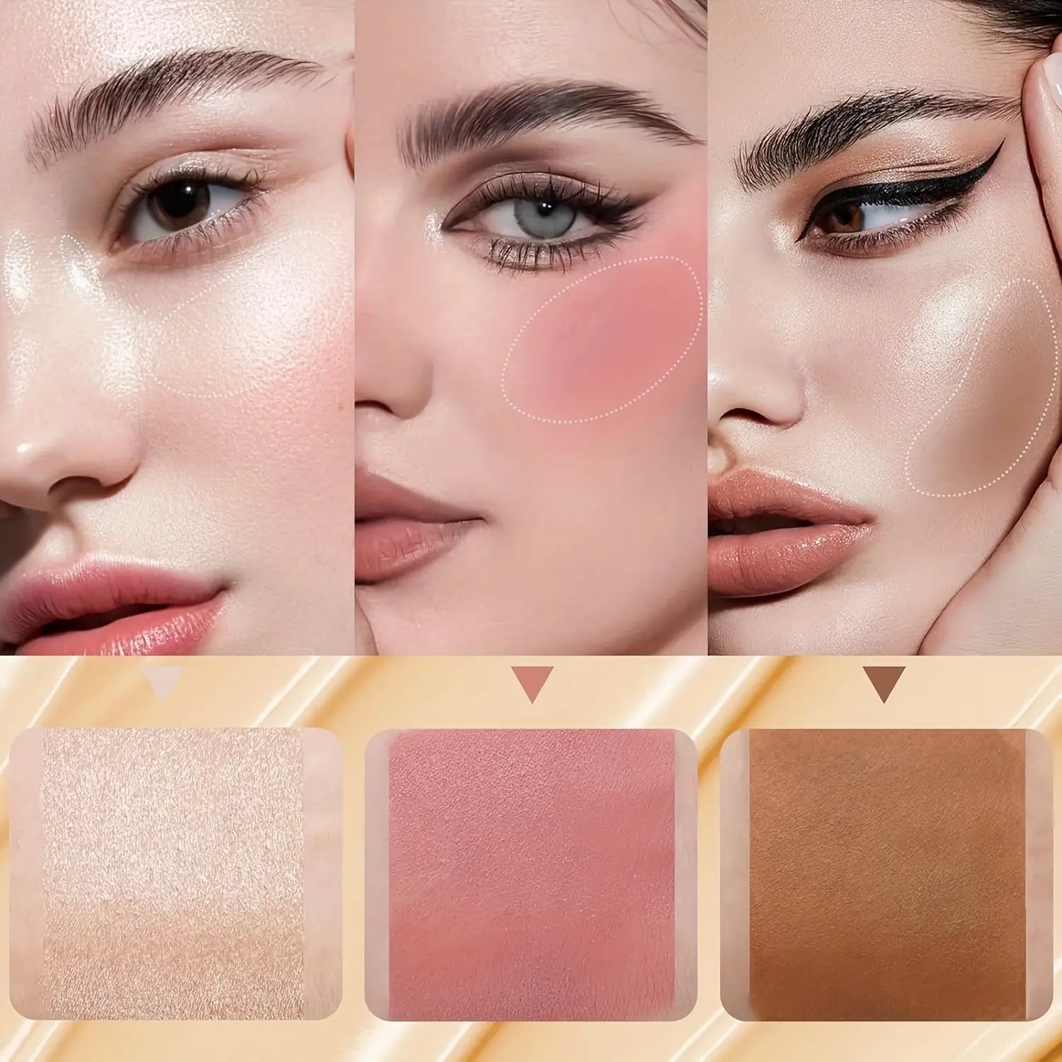 Achieve Flawless Radiance with Our 3-Piece Cream Contour Kit - Includes Contour Stick, Blush Stick, Highlighter Stick & Brush for Effortless Beauty!