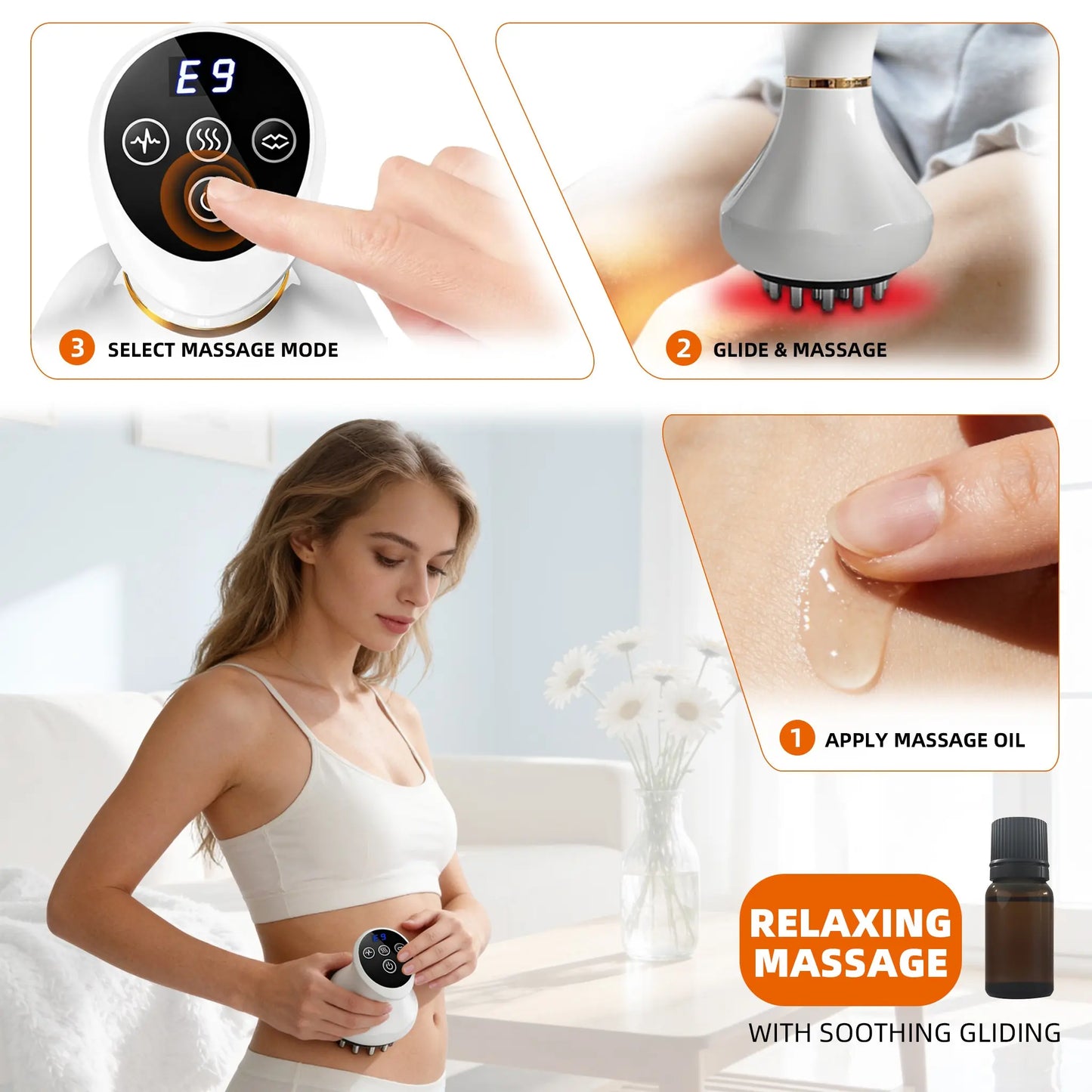 Revolutionary Portable Electric Heating Massage Brush - 1200mAh Battery, USB Rechargeable, 9 Modes for Ultimate Relaxation