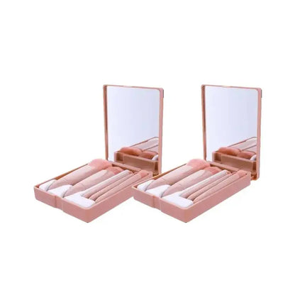 Ultimate Portable Makeup Brush Set with Mirror Case - 5 Essential Brushes for Flawless Beauty On-the-Go