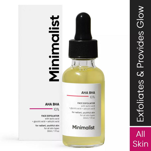 Minimalist AHA BHA 10% Face Exfoliator - 1 Fl Oz: Facial Treatment, Contains Lactic Acid, Unscented