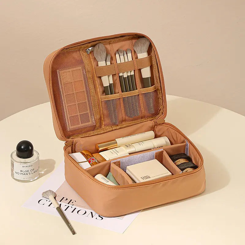 Stylish Unisex Oxford Cloth Make-Up Bag - Travel-Friendly Zippered Cosmetic Organizer with Adjustable Dividers and Multiple Compartments