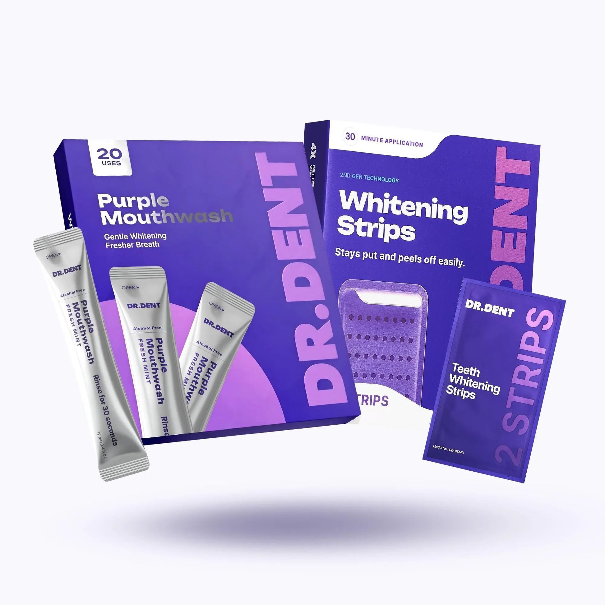 Transform Your Smile with DR.DENT's Purple Duo: Mouthwash & Whitening Strips for a Radiant, Confident You!