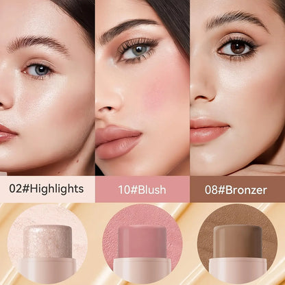 Achieve Flawless Radiance with Our 3-Piece Cream Contour Kit - Includes Contour Stick, Blush Stick, Highlighter Stick & Brush for Effortless Beauty!