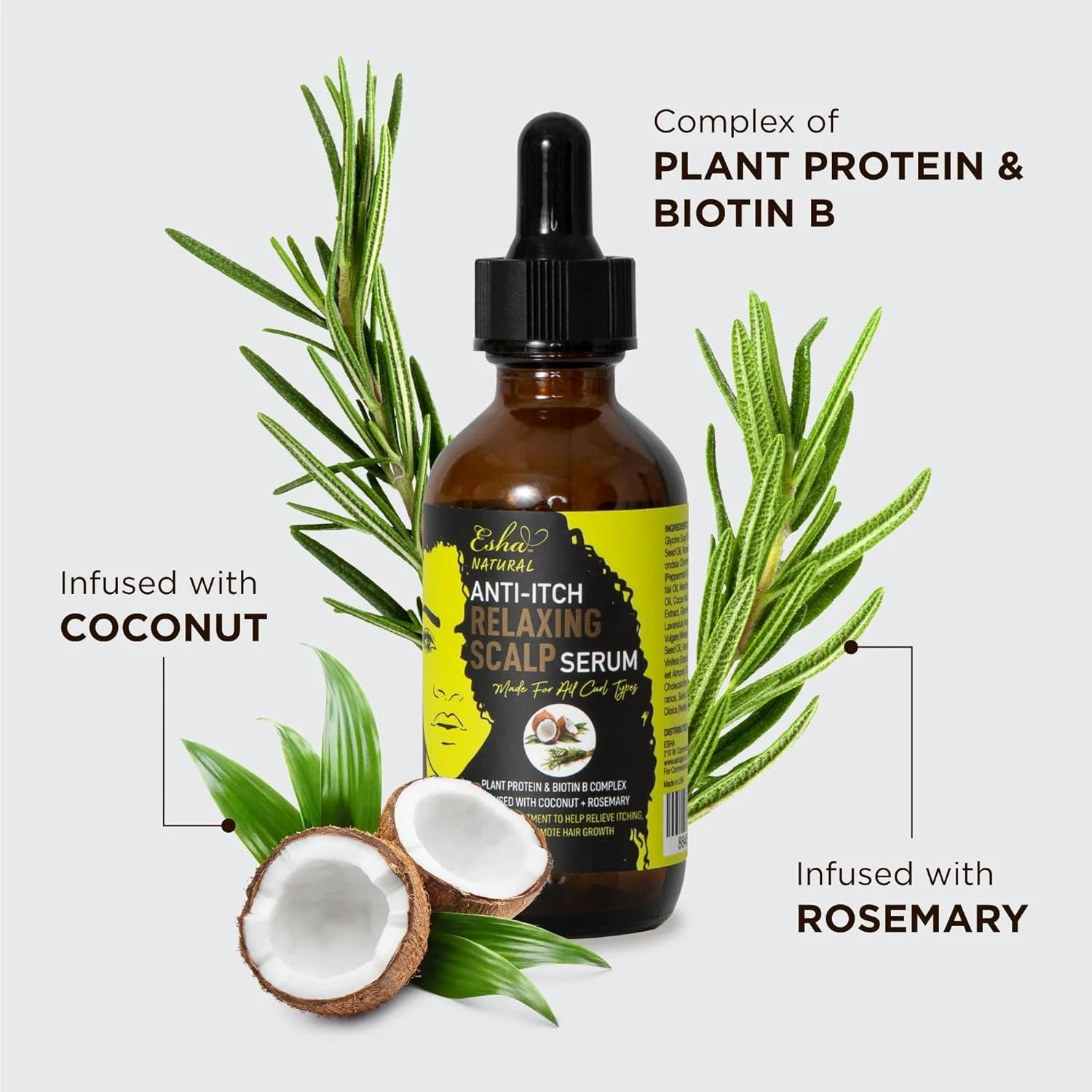 Girl Natural Anti-Itch Relaxing Scalp Serum with Plant Protein & Biotin, Coconut & Rosemary, 0.34 Oz