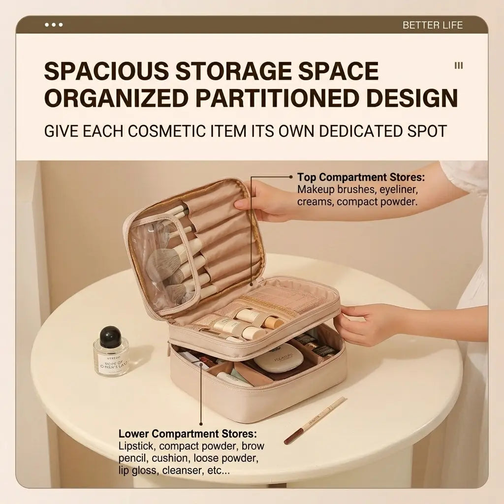Stylish Unisex Oxford Cloth Make-Up Bag - Travel-Friendly Zippered Cosmetic Organizer with Adjustable Dividers and Multiple Compartments