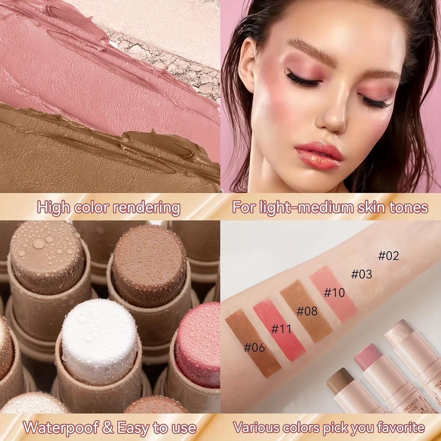 Achieve Flawless Radiance with Our 3-Piece Cream Contour Kit - Includes Contour Stick, Blush Stick, Highlighter Stick & Brush for Effortless Beauty!