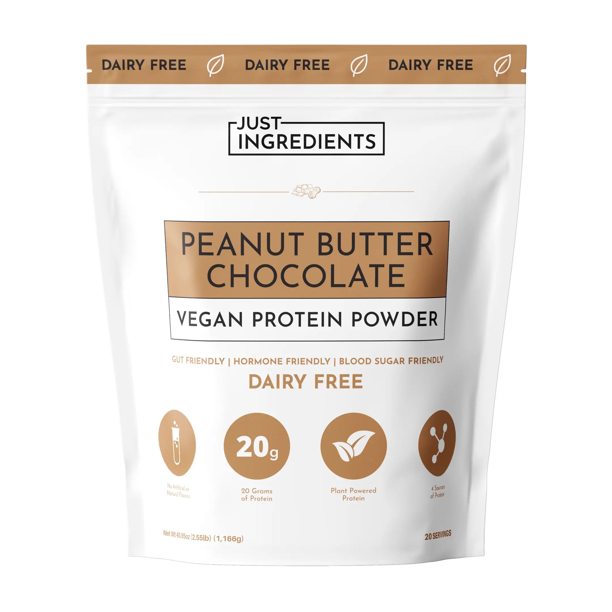Just Ingredients Peanut Butter Chocolate Vegan Protein Powder 20G Plant-Based Protein Dairy Free Workout Supplement