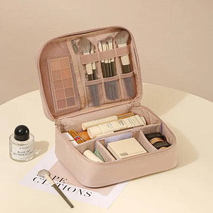 Stylish Unisex Oxford Cloth Make-Up Bag - Travel-Friendly Zippered Cosmetic Organizer with Adjustable Dividers and Multiple Compartments