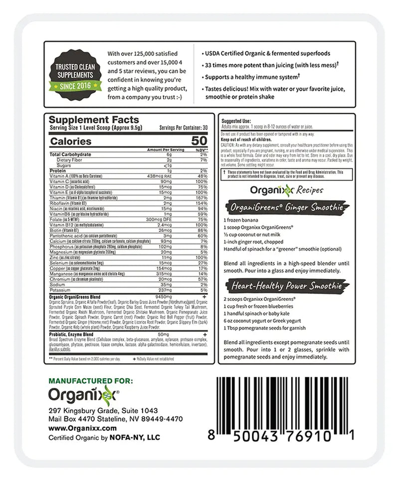 Elevate Your Health with Organixx Greens Superfood Powder - Organic, Gluten-Free, Vegan, and Packed with Probiotics and Digestive Enzymes for Ultimate Wellness!