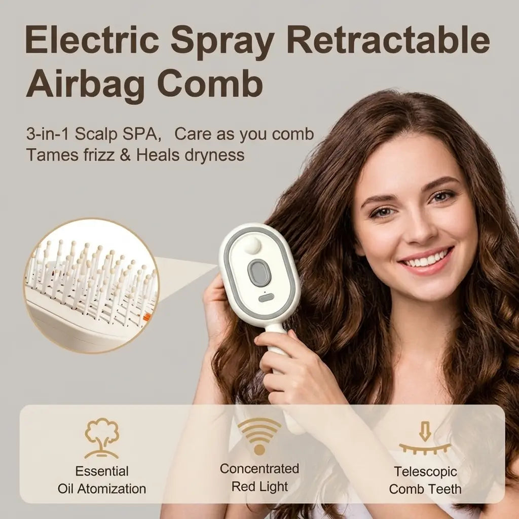 Revitalize Your Hair with the Electric Spray Air Cushion Massage Comb - Enjoy Self-Cleaning, Anti-Tangle, Anti-Static, and Aromatherapy Features!