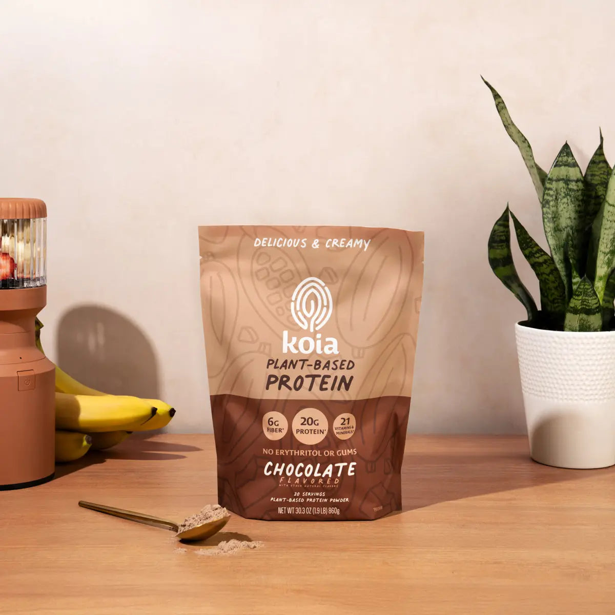 Indulge in Koia's Decadent Chocolate Plant-Based Protein Powder - 20G Protein, 6G Fiber, Packed with 21 Essential Vitamins & Minerals