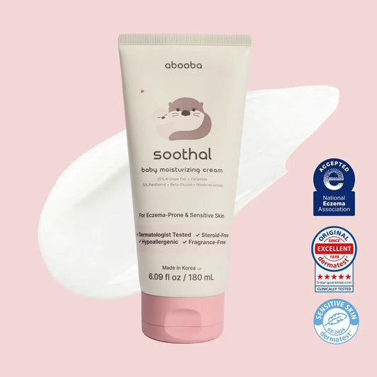 Abooba Soothal Baby Moisturizing Cream - Fragrance-Free Eczema Relief with Ceramide & Cica for Sensitive Skin - 24-Hour Hydration for Kids - 6.09 Fl Oz (180 ml)